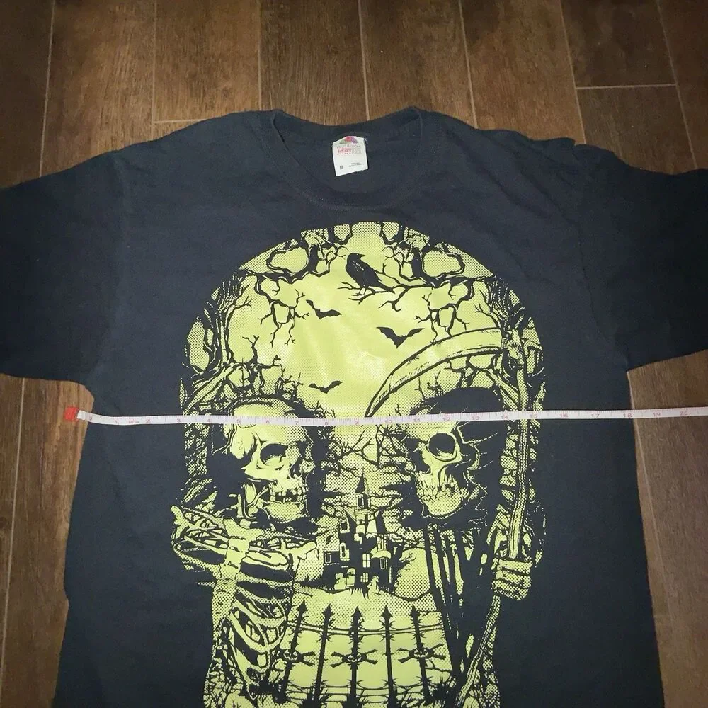 Fruit Of The Loom Y2K Glow N The Dark Skull ART T Shirt M Horror Punk - Picture 4 of 5